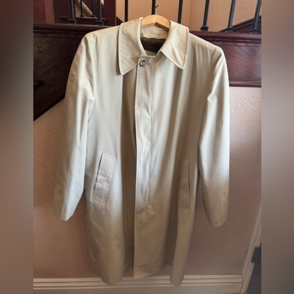 London Fog Maincoats Faux Fur Lined Men's Cream Colored Trench Coat Long Jacket